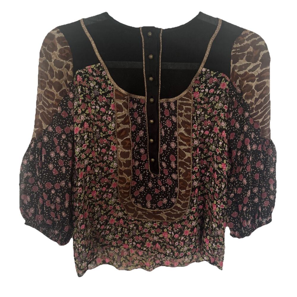 Nanette Lepore Silk Sheer Size 0 Floral Boho Peasant Top Women